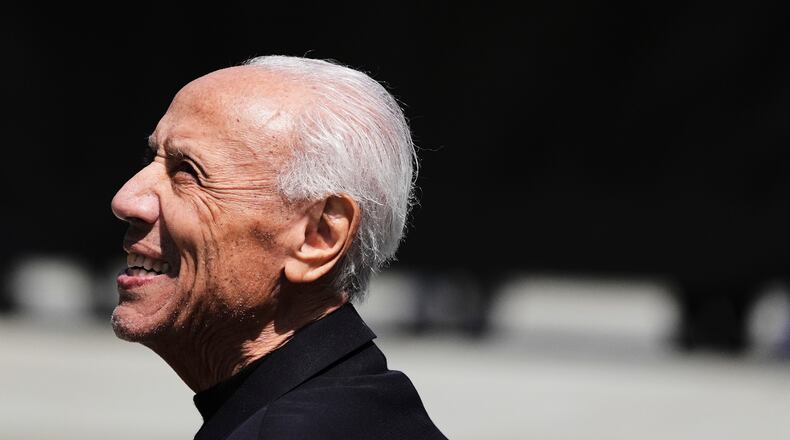 FILE - Former NBA basketball player and coach Lenny Wilkens smiles before his statue unveiling event outside Climate Pledge Arena, June 28, 2025, in Seattle. (AP Photo/Lindsey Wasson, File)