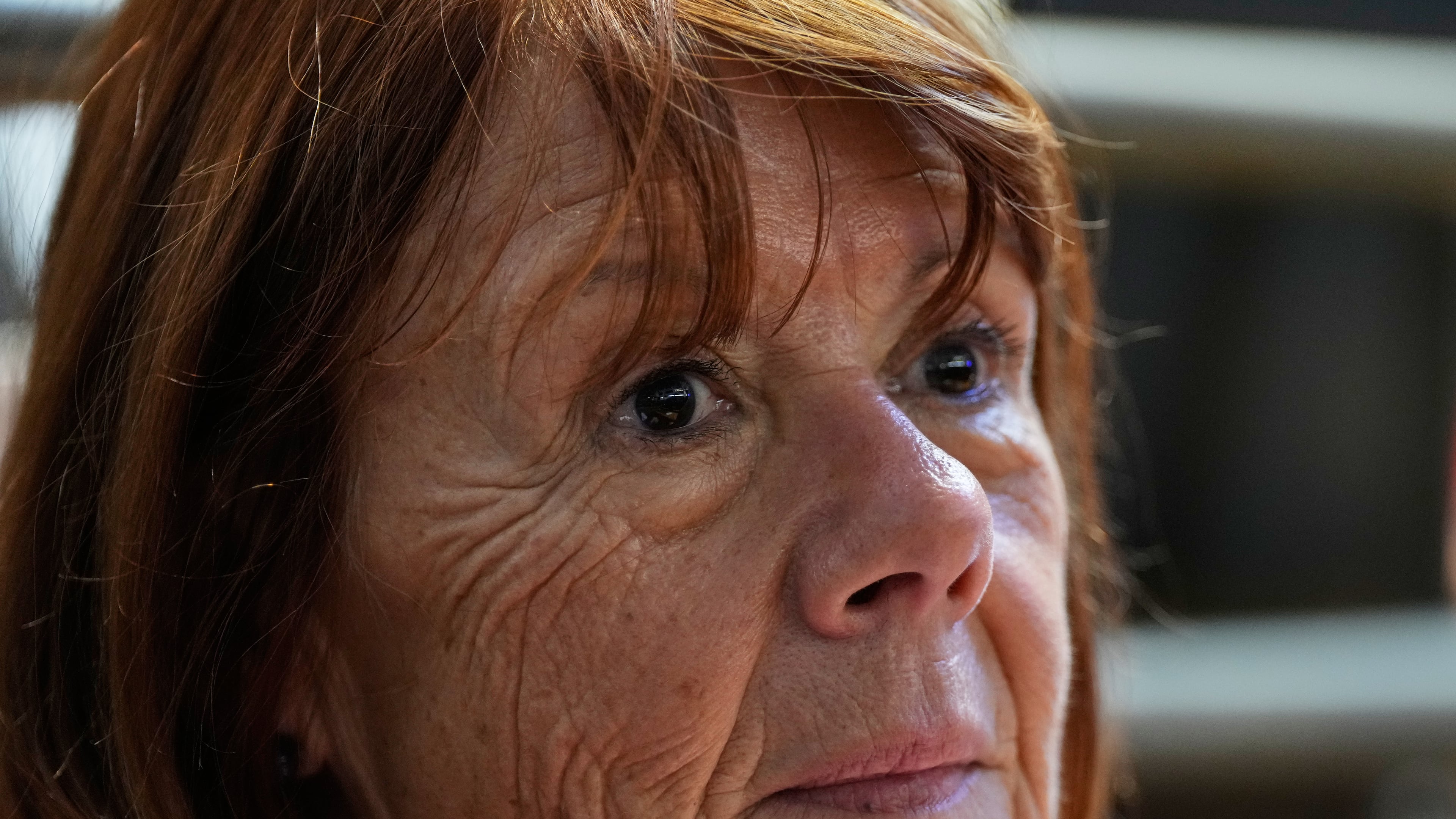 Gisele Pelicot sits in the courtroom during the appeals trial in the case of a man challenging his conviction, less than a year after the landmark verdict in a drugging and rape trial that shook France Thursday, Oct. 9, 2025 in Nimes, southern France. (AP Photo/Lewis Joly)