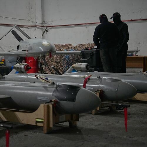 Servicemen of Ukraine's defense intelligence set up drones against Russian in an undisclosed location in Ukraine late Thursday, May 28, 2026. (AP Photo/Efrem Lukatsky)