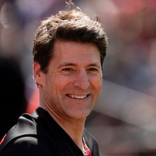 FILE - Tony Dokoupil, co-host of "CBS This Morning", looks on before throwing a ceremonial first pitch prior to a baseball game between the Baltimore Orioles and the Texas Rangers, May 27, 2023, in Baltimore. (AP Photo/Julio Cortez, File)