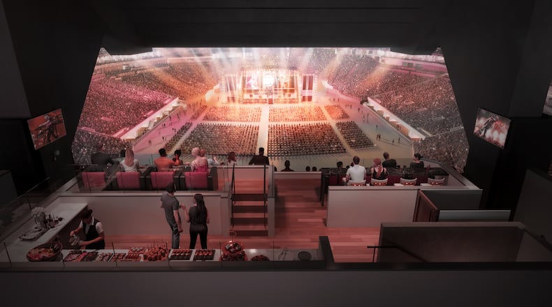 Mercedes-Benz Stadium will open a new premium seating option next month in the “AT&T Perch” on the 200 level.  (Renderings courtesy AMB Sports and Entertainment)