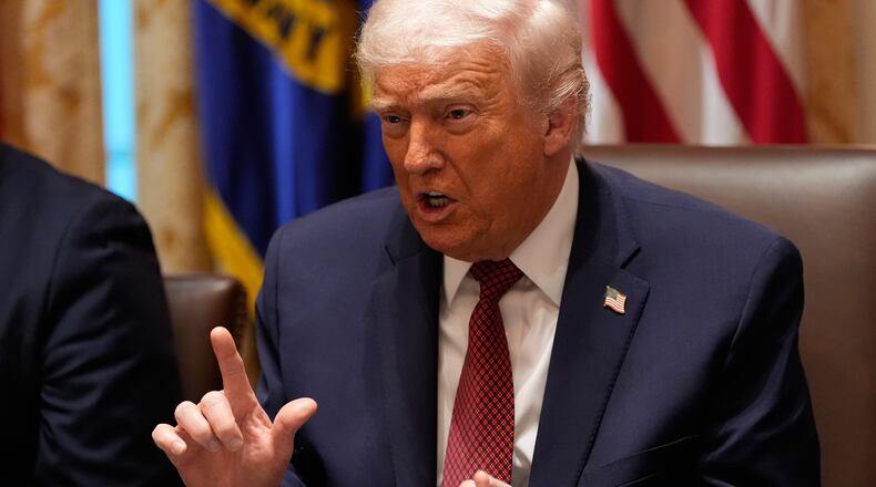 President Donald Trump speaks during a roundtable on farm subsidies in the Cabinet Room of the White House, Monday, Dec. 8, 2025, in Washington. (AP Photo/Alex Brandon)