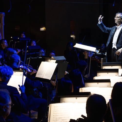 This image released by the Dallas Symphony Orchestra shows Fabio Luisi conducting "Götterdämmerung" at the Morton H. Meyerson Symphony Center in Dallas on Oct 8, 2024. (Sylvia Elzafon/Dallas Symphony Orchestra via AP)