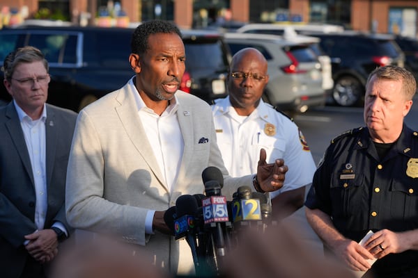 Atlanta Mayor Andre Dickens gives an update to the media about the CDC shooting on Friday, Aug. 8, 2025, in Atlanta. “This is why we train on active shooter drills around this region,” he said. (Ben Hendren for the AJC)