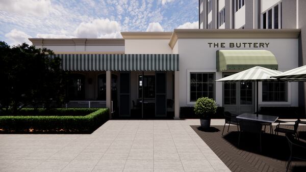 Chef Linton Hopkins will reopen his popular cafe and bakery, the Buttery, in Buckhead. A rendering of the exterior of the Buttery. (Courtesy of ASD SKY)