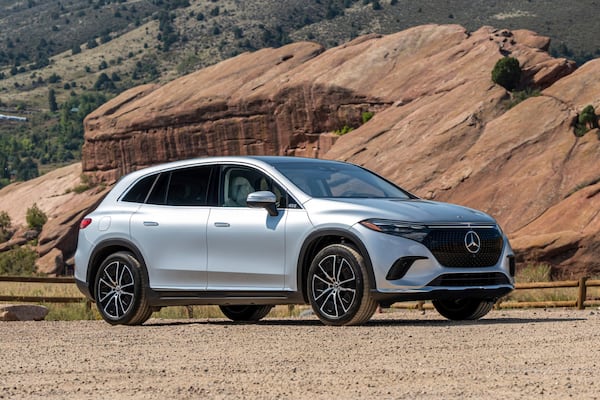 This photo provided by Mercedes-Benz shows the 2025 EQS SUV. Even in its entry-level guise, the EQS checks all the boxes you expect from a big Mercedes. (Courtesy of Mercedes-Benz USA via AP)