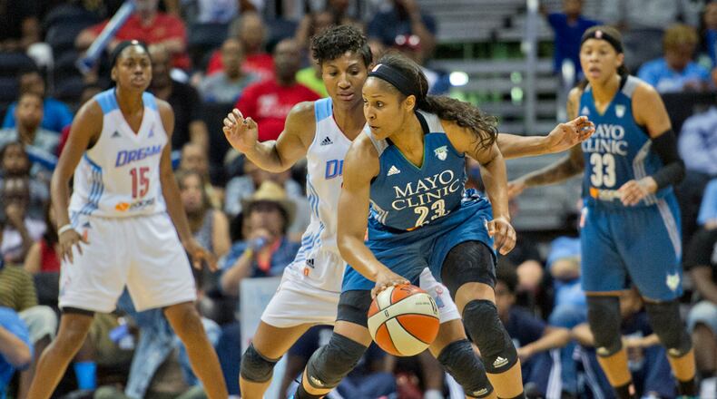 Minnesota's Maya Moore (23) scored 17 against the Dream Friday night. File photo