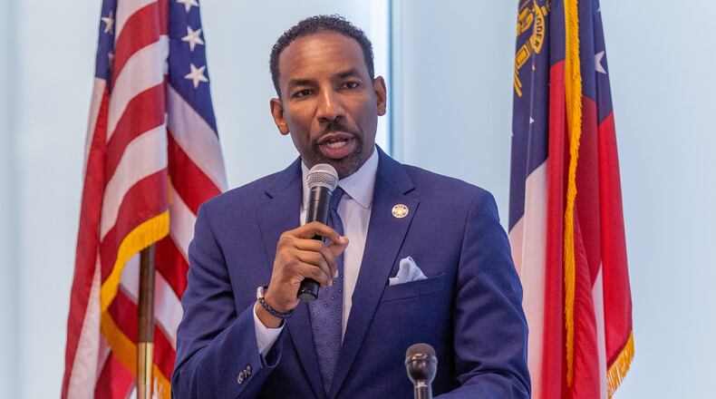 Atlanta Mayor Andre Dickens talks about his public safety plans at an interfaith breakfast at the Martin Luther King Jr Recreation Center And Aquatic Center Thursday, Oct 06, 2022.  Steve Schaefer/steve.schaefer@ajc.com)
