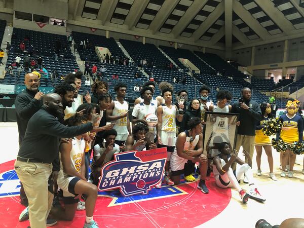 The Eagle's Landing boys basketball team won the 2021 Class 5A championship at the Macon Coliseum.