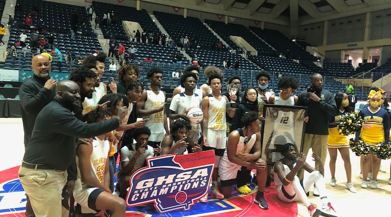 The Eagle's Landing boys basketball team won the 2021 Class 5A championship at the Macon Coliseum.
