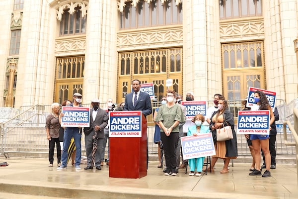 August 17, 2021 Atlanta - Atlanta City Councilman Andre Dickens held a press conference outside the Atlanta City Hall after filing paperwork for the November 2nd Atlanta Mayoral Election on Tuesday, August 17, 2021. (Courtesy of the Andre for Atlanta Campaign)