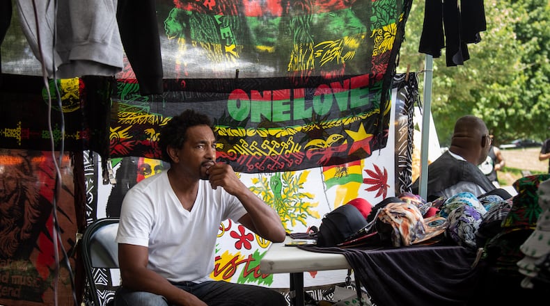 Vendors and stages are set up in Piedmont Park for this weekend's return of the free family-friendly BeREGGAE Music & Arts Festival. (Atlanta Journal-Constitution file photo)