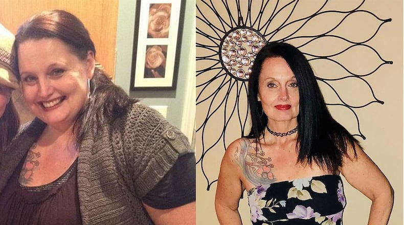 In the photo on the left, taken in December 2011, Nicholle Little weighed 285 pounds. In the photo on the right, taken in July, she weighed 133 pounds. (Photos contributed by Nicholle Little).