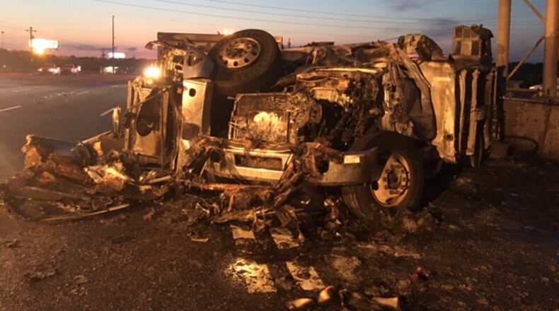 Officials said the blaze started when a tractor trailer hit a smaller box truck.