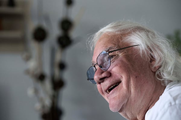 Ben Buitenhuis, a 83-year-old surivor of the 1944-1945 Hunger Winter, reacts during an interview in Delft, Netherlands, Tuesday, April 29, 2025. (AP Photo/Peter Dejong)