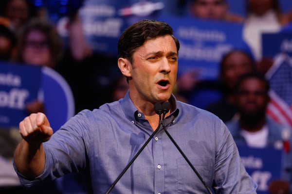 U.S. Sen. Jon Ossoff speaks at a joint campaign rally with Democratic candidate for governor Keisha Lance Bottoms at the Tabernacle in Atlanta on May 31, 2026. (Arvin Temkar/AJC)
