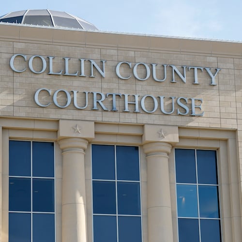 The Collin County Courthouse stands in McKinney, Texas, Wednesday, Aug. 19, 2026. (Elías Valverde II/The Dallas Morning News via AP)