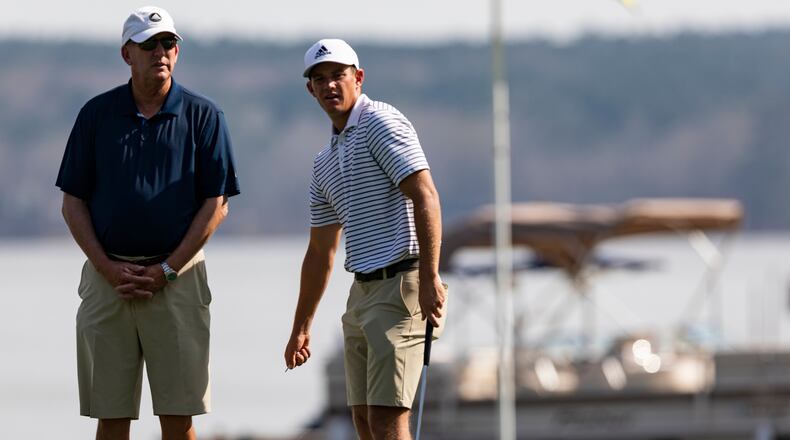 Bruce Heppler (left) and Noah Norton during the Linger Longer Invitational, March 12, 2021, at Great Waters Course in Eatonton. (Georgia Tech Athletics)
