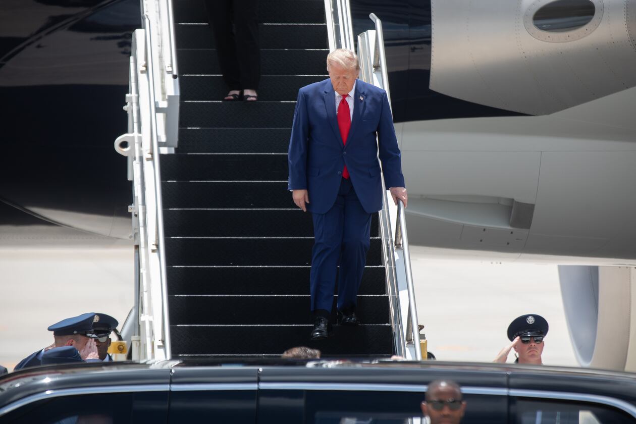 President Donald Trump arrives in Cobb County for an event at Wheeler High School on Wednesday, July 22, 2026. (Riley Bunch/AJC)