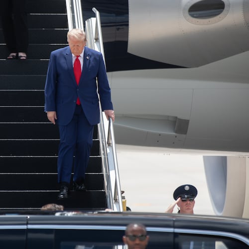 President Donald Trump arrives in Cobb County for an event at a high school on Wednesday, July 22, 2026. (Riley Bunch/AJC)