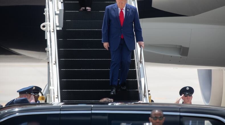 President Donald Trump arrives in Cobb County for an event at a high school on Wednesday, July 22, 2026. (Riley Bunch/AJC)