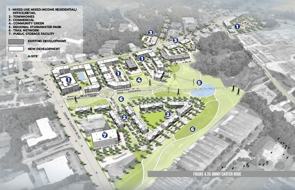 The southern end of Norcross at the intersection of Buford Highway and Jimmy Carter Boulevard. New trails, townhomes and mixed-use development could pop up along the roads. (Courtesy City of Norcross)