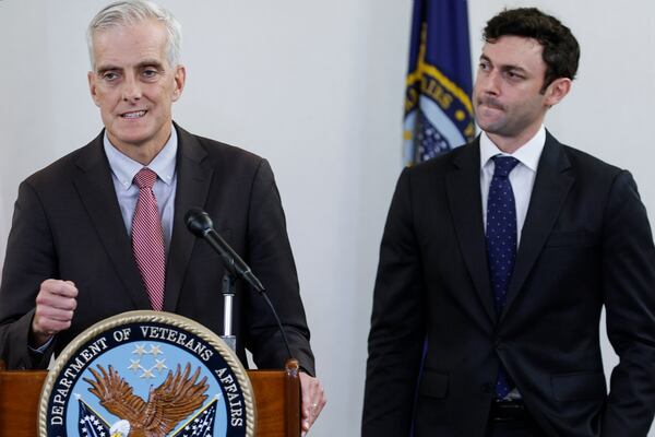 U.S. Secretary of Veterans Affairs Denis McDonough (left) will be in Atlanta today to rename the Atlanta VA Medical Center for the late U.S. Sen. Max Cleland. U.S. Sen. Jon Ossoff, D-Ga., (right) is expected to be on hand. (Natrice Miller/natrice.miller@ajc.com)  