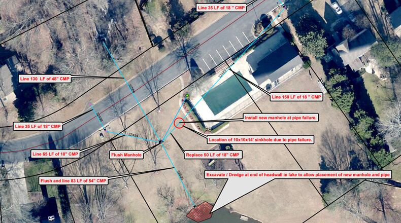 Alpharetta will spend $190,000 repairing stormwater piping that caused a sinkhole to form in the Mannings Ridge subdivision. CITY OF ALPHARETTA