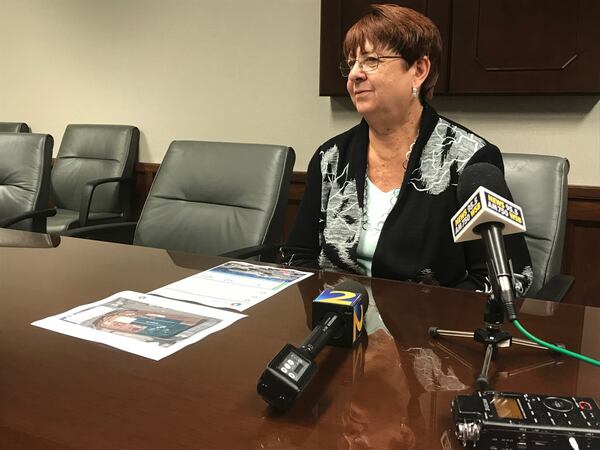 Gwinnett Commission Chairman Charlotte Nash speaks to reporters Monday afternoon regarding the county’s planned purchase of 104 acres of the OFS site near Norcross. TYLER ESTEP / TYLER.ESTEP@AJC.COM