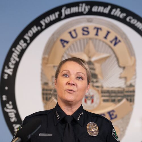 Police Chief Lisa Davis addresses the press regarding the West 6th Street mass shooting while at the Austin Police Department Headquarters in Austin, Monday, March 2, 2026. (Mikala Compton/The San Antonio Express-News via AP)