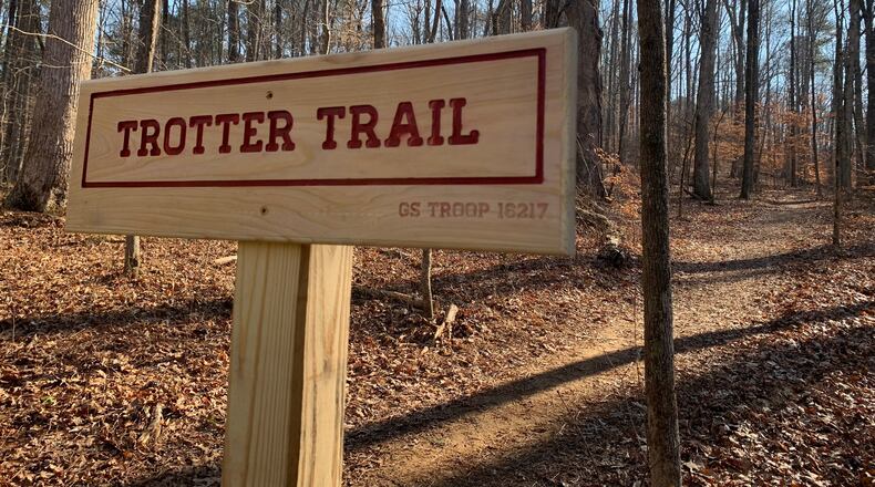 Girl Scout Troop 16217, a local woodworker and the Milton Equestrian Committee have added equestrian-themed names, with corresponding hand-crafted signs, at Birmingham Park in Milton. (Courtesy City of Milton)