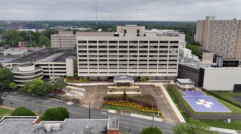 Aerial photo shows Wellstar Atlanta Medical Center, which closed 6 months ago, Wednesday, April 26, 2023, in Atlanta. Wellstar closed Atlanta Medical Center on Nov. 1, 2022. Wellstar has said it closed the AMC hospitals because it was not financially feasible to keep them open, despite millions in improvements. (Hyosub Shin / Hyosub.Shin@ajc.com)