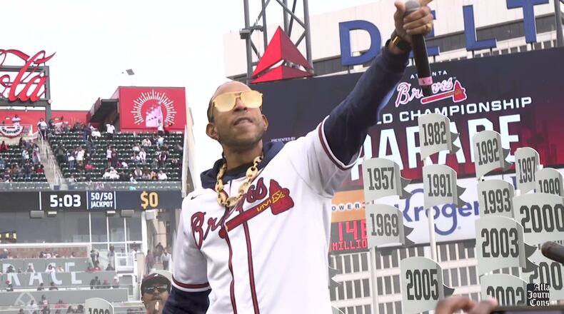 Ludacris performs at Truist Park during the ceremonies of the new 2021 World Series Champions on November 5, 2021. (Tyson Horne/tyson.horne@gmail.com)