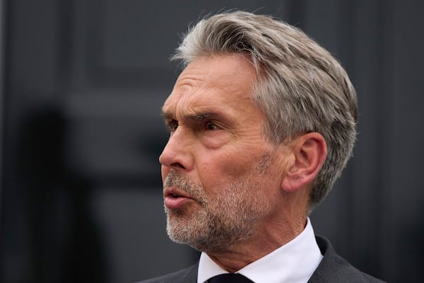 Dutch Prime Minister Dick Schoof announcing handing the resignation of the PVV ministers in The Hague, Netherlands, Tuesday, June 3, 2025, after far-right leader Geert Wilders pulled his party out of the ruling four-party coalition in dispute over a crackdown on migration. (AP Photo/Peter Dejong)