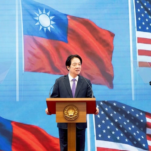 FILE - In this photo released by the Taiwan Presidential Office, Taiwan's President Lai Ching-te speaks during a press conference on "Taiwan-U.S. Economic Prosperity Partnership" in Taipei, Taiwan on Feb. 3, 2026. (Taiwan Presidential Office via AP, File)