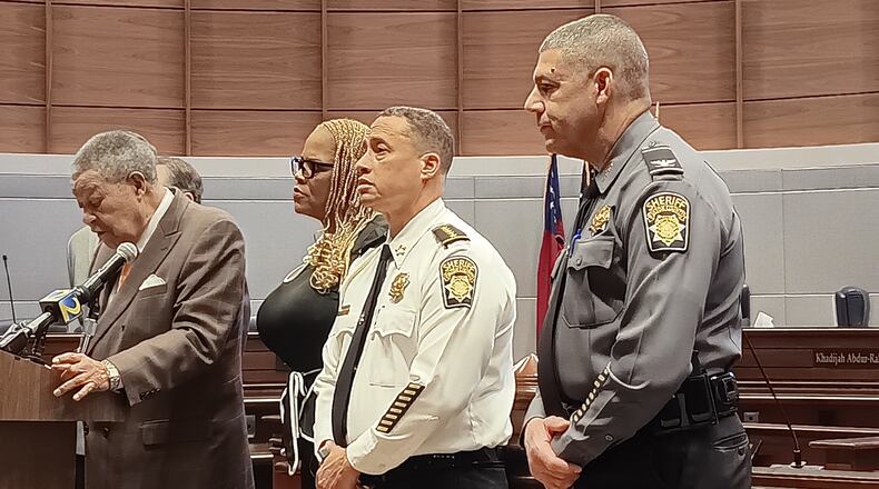 Fulton County Commission Chair Robb Pitts speaks Feb. 14, 2014, on the three-week-old cyberattack that took down many county systems.