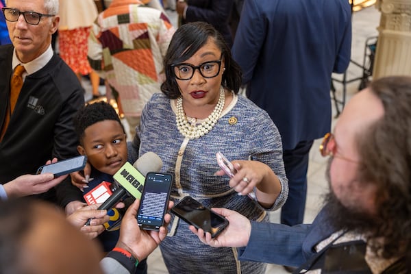 U.S. Rep. Nikema Williams, D-Atlanta, gives an interview after signing paperwork to qualify for reelection at the Capitol in Atlanta on Monday, March 4, 2024. Today is the first day to file paperwork to qualify for legislative and congressional races.