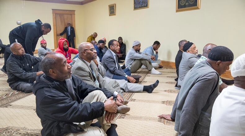 Muslim believers participate during the Jum'ah Friday prayer at the Masjid Al-Mu'minun mosque in Atlanta's Peoplestown neighborhood, Friday, March 15, 2019.