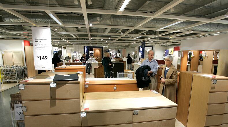 Ikea Malm dressers pictured have been involved in three deaths when they toppled over on toddlers. (Photo by Stephen Chernin/Getty Images)