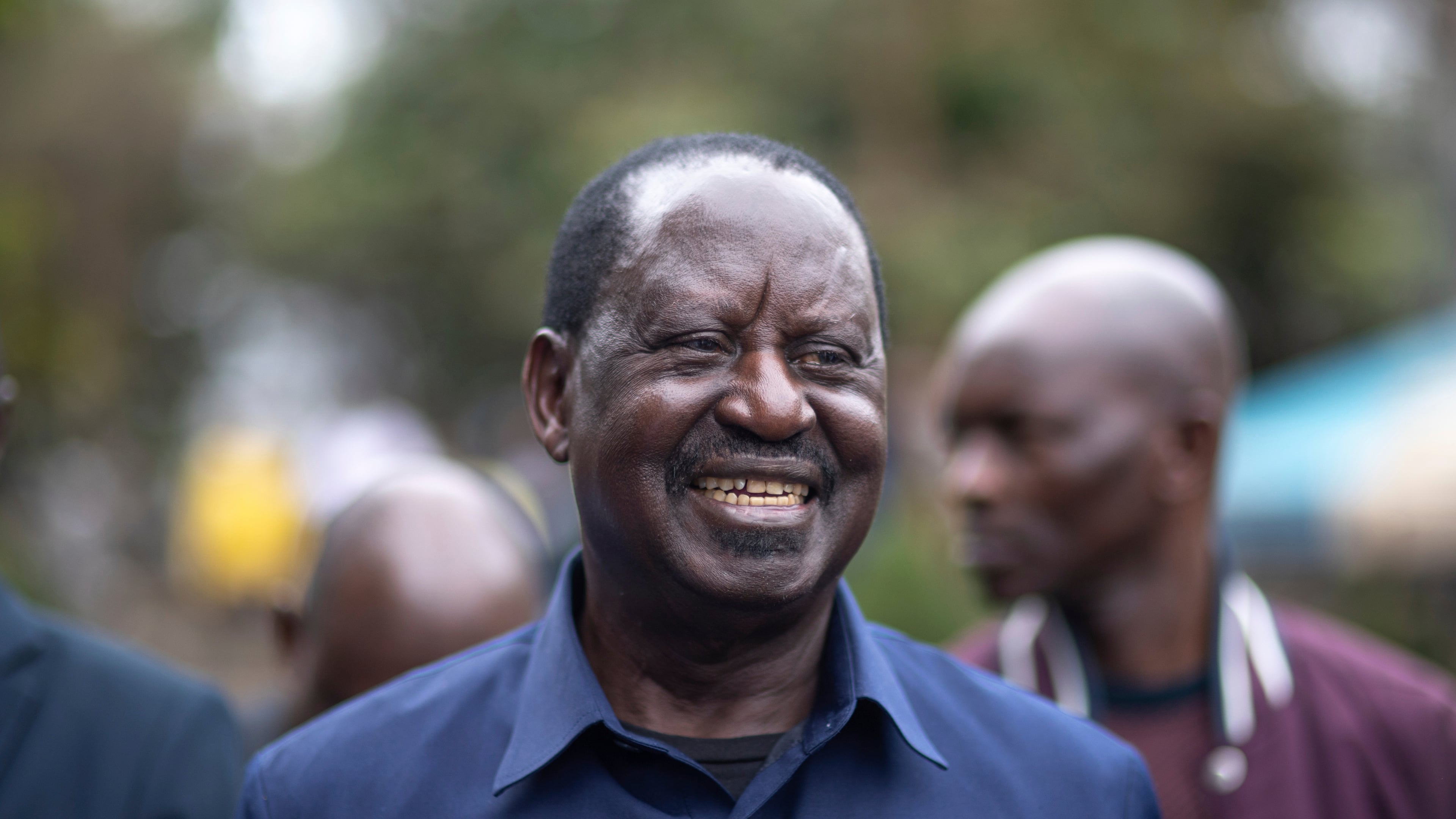FILE - Presidential candidate Raila Odinga arrives to attend Sunday mass in St. Francis church in Nairobi, Kenya, Aug. 14, 2022. (AP Photo/Mosa'ab Elshamy, File)