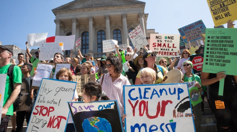 People line up in front of the Capital during the Climate Reality Strike March on September 20, 2019 in Atlanta. STEVE SCHAEFER / SPECIAL TO THE AJC