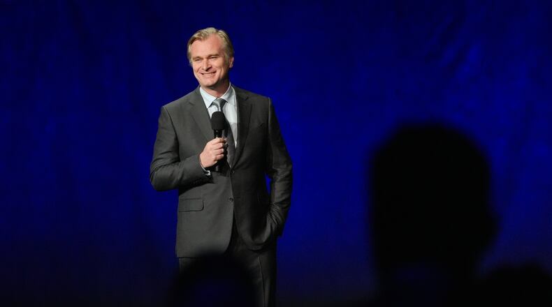Christopher Nolan, director of the upcoming film "The Odyssey," speaks during the Universal Pictures and Focus Features presentation at CinemaCon on Wednesday, April 15, 2026, at Caesars Palace in Las Vegas. (AP Photo/Chris Pizzello)