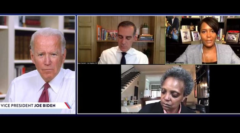 Atlanta Mayor Keisha Lance Bottoms participated in a virtual round table discussion Monday. The panel was hosted by presumptive Democratic presidential nominee Joe Biden with other mayors from Los Angeles, Chicago and St. Paul.