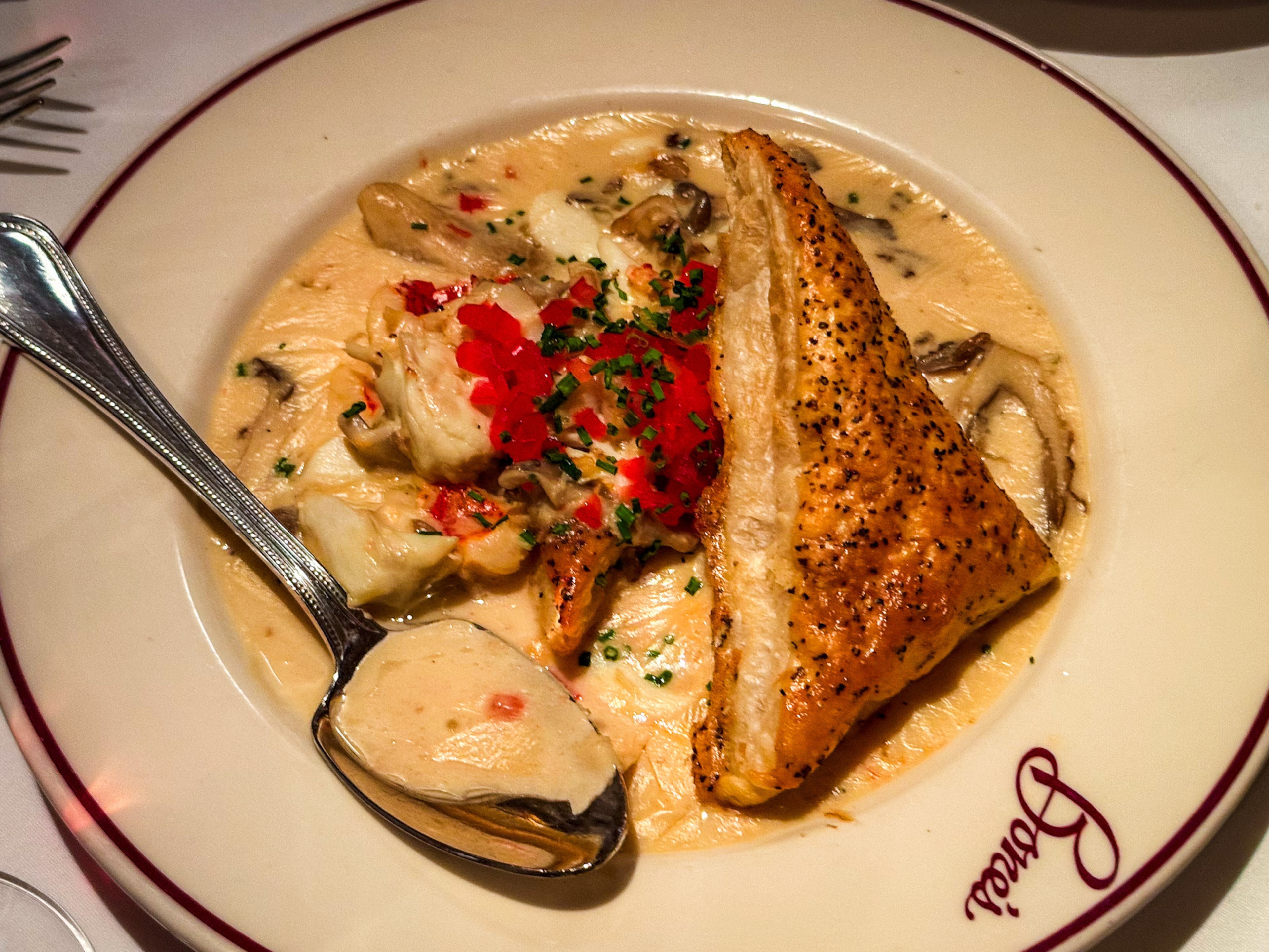 In the mood for seafood? Try the rich lobster bisque, cold seafood salads or this crab and lobster napoleon at Bones. (Henri Hollis/AJC)