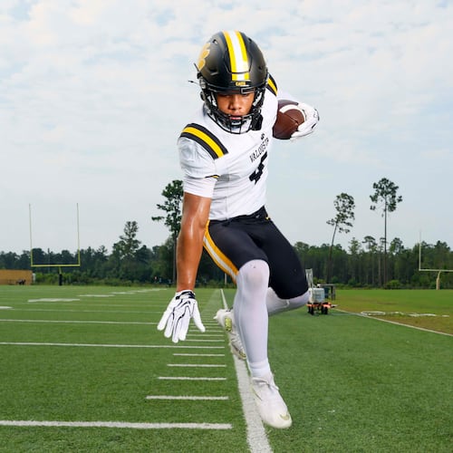 Valdosta's Marquis Fennell, a running back committed to Stanford, pictured at Valdosta High School on Wednesday, July 29, 2026. (Miguel Martinez/AJC)
