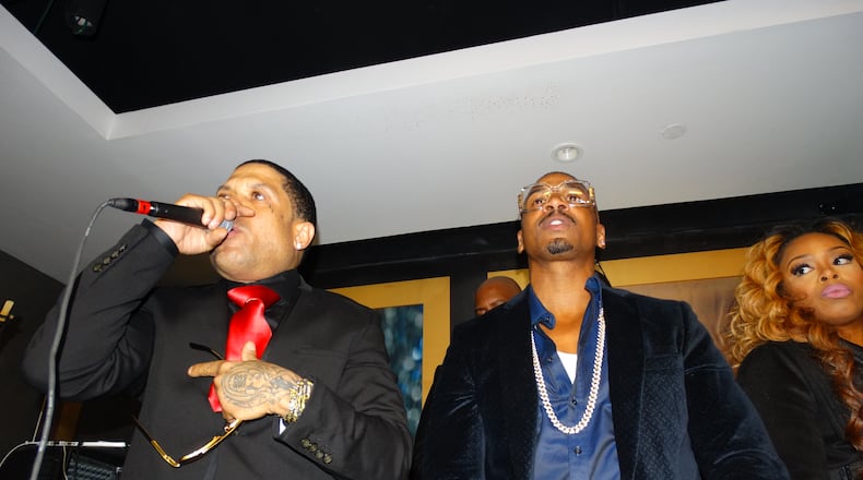 Benzino (left) and Stevie J at the opening of their new downtown bar in January that was subsequently shut down over a dispute with their business partners. CREDIT: Rodney Ho/rho@ajc.com