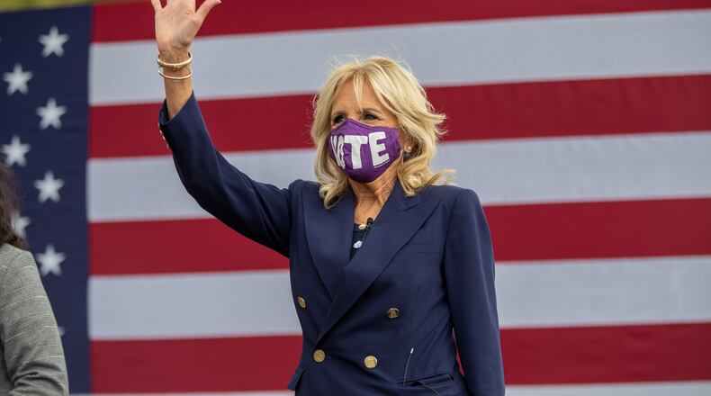 Jill Biden speaks in Decatur on Oct. 12, marking her first in-person visit to Georgia since Joe Biden won the Democratic nomination.