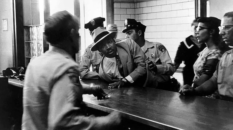 Martin Luther King Jr. is charged with loitering in Montgomery, Alabama in 1958.