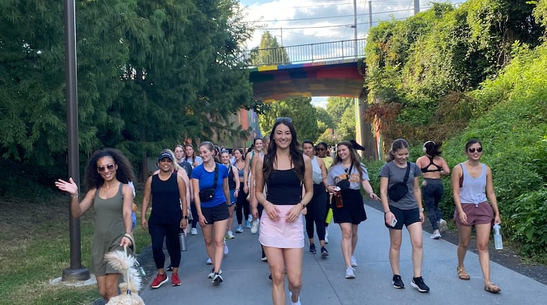 Social Steps Atlanta, a walking group founded by Hannah Whitesell (center), is one of many hiking/walking groups that host meetups in the Atlanta area.