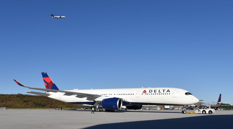 October 17, 2017 Atlanta - Exterior of Airbus A350 during a media event on Tuesday, October 17, 2017. HYOSUB SHIN / HSHIN@AJC.COM